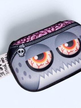 Gray Monster Pencil Pouch with Pink Brain Accent